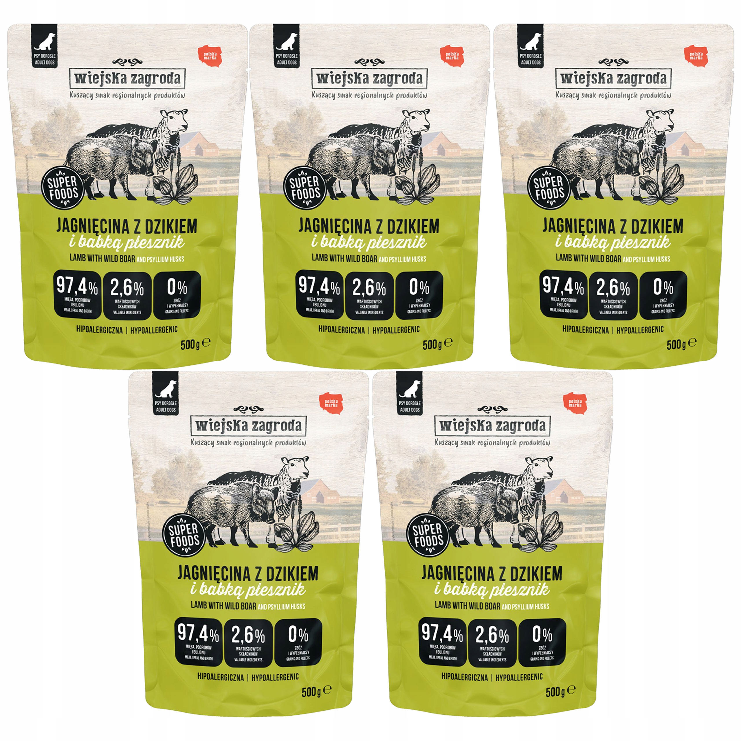 Wiejska Zagroda krmivo pro psa Jehněčí s divočákem 5 x 500 g