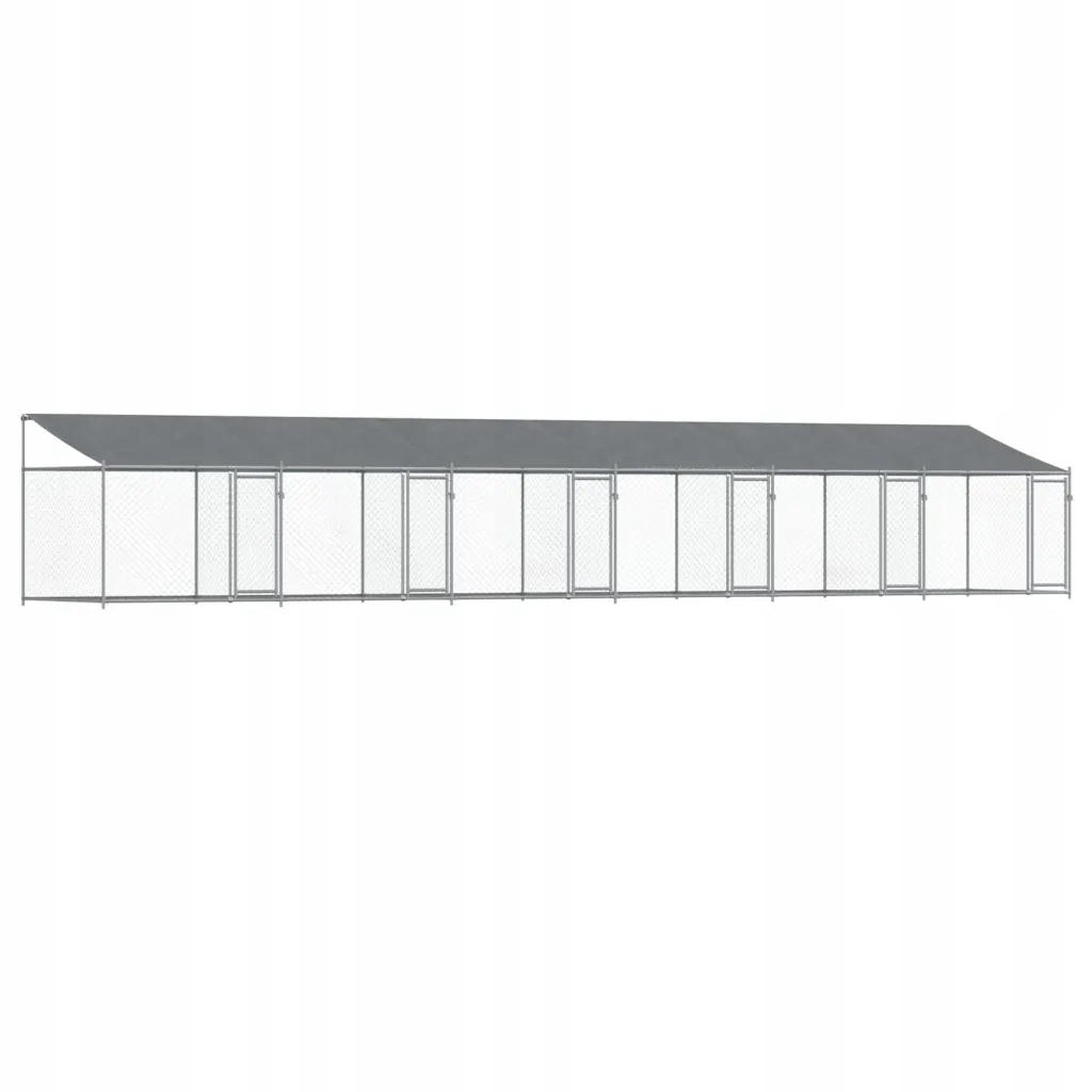 Levně Klec pro psa, se střechou a dveřmi, šedá, 12x2x2 m, ocel