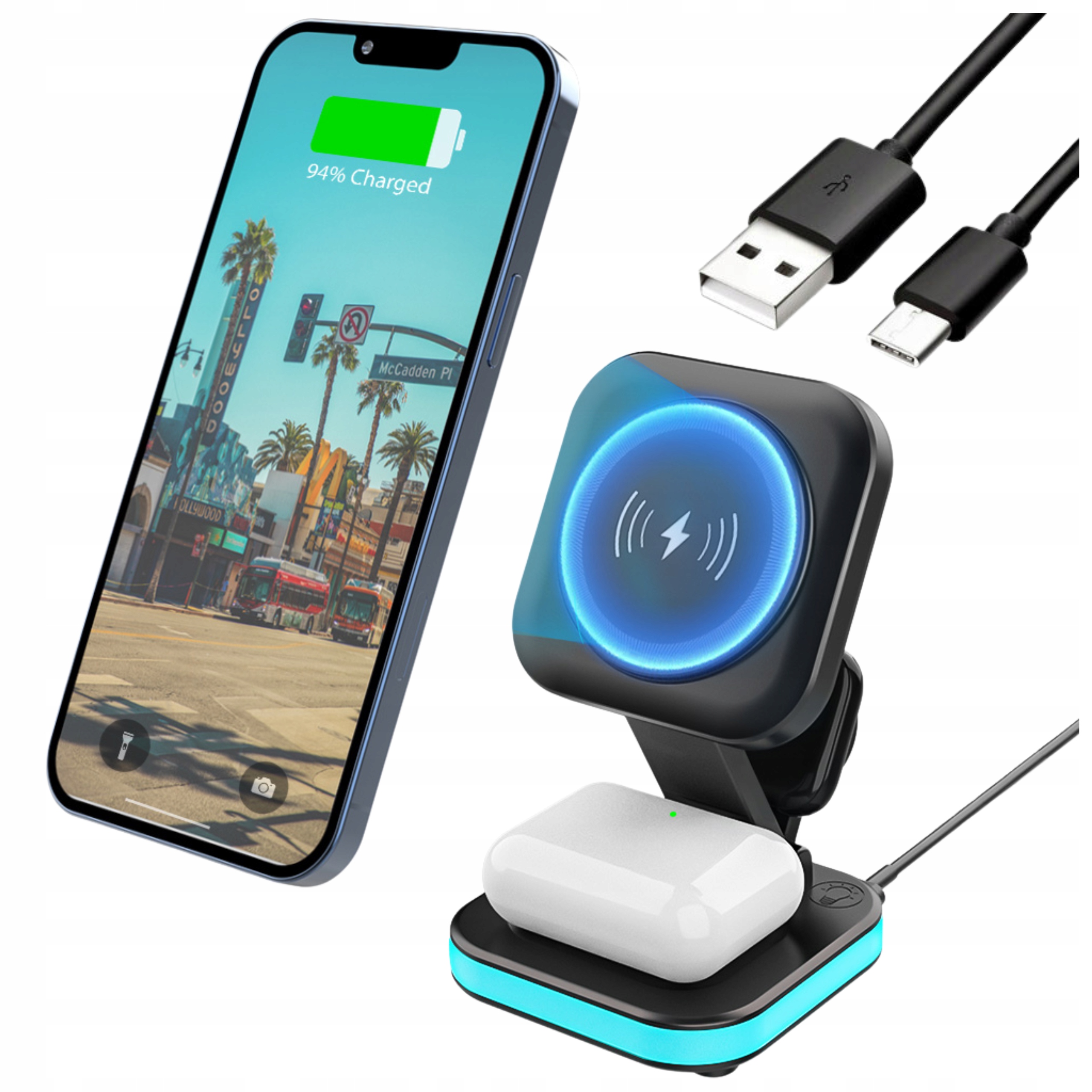 Indukční nabíječka 4v1 pro iPhone Apple Watch Airpods, bezdrátový stojan