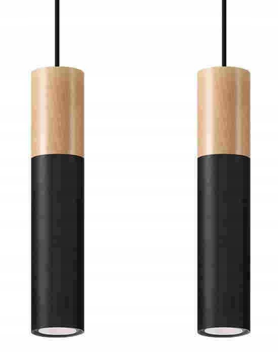Závesná lampa čierno-drevená 2xGU10 Pablo Sollux