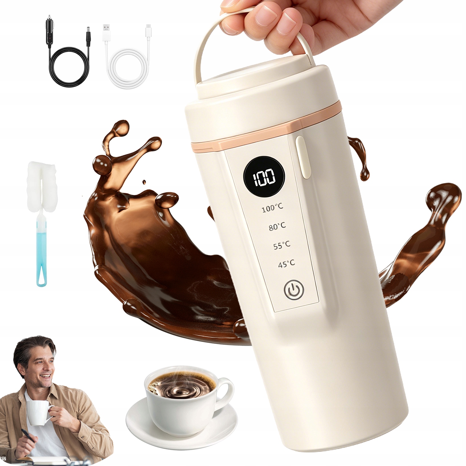 Cestovní Rychlovarná Konvice 500 ML, Automatický Mini Topný Hrnek Na Kávu