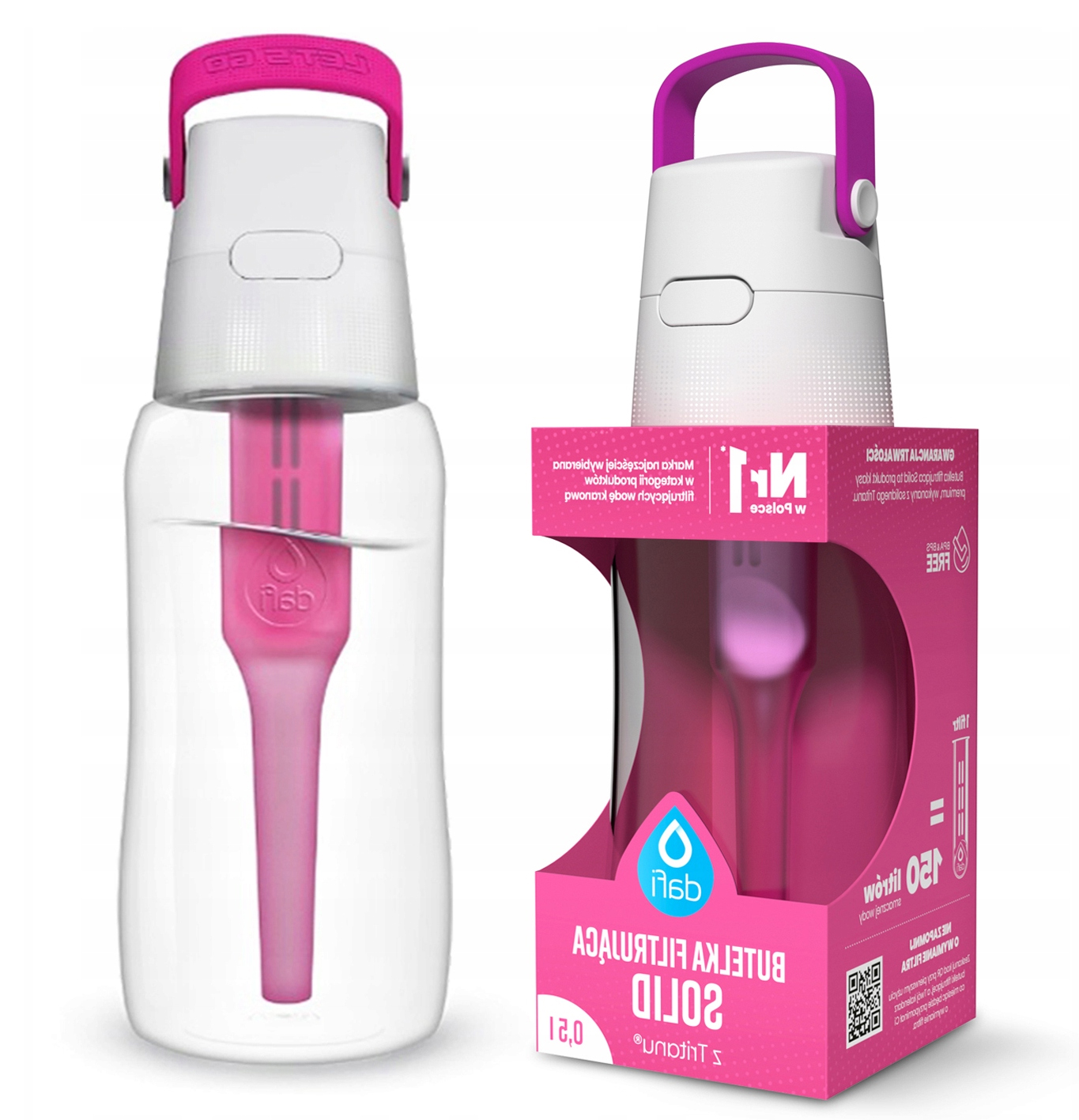 Бутылка фильтра Дафи твердая 0.5 л розовая