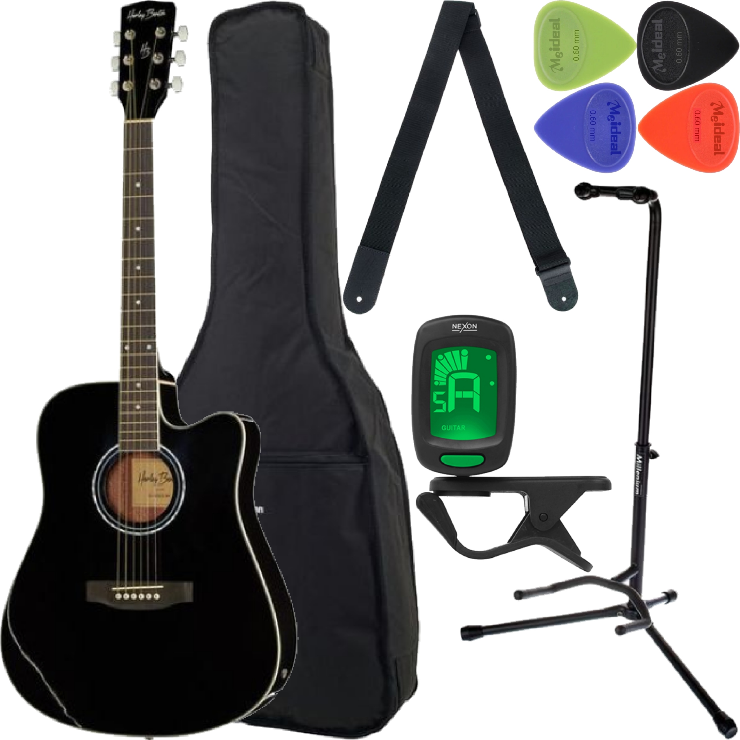 Elektroakustická kytara Harley Benton D-120CE černá Set Med