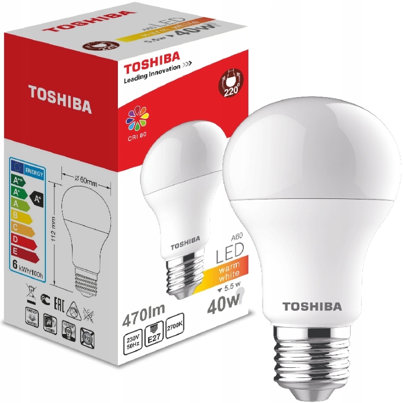 

Żarówka Led 5,5W (40W) Ciepła gwint E27 Toshiba