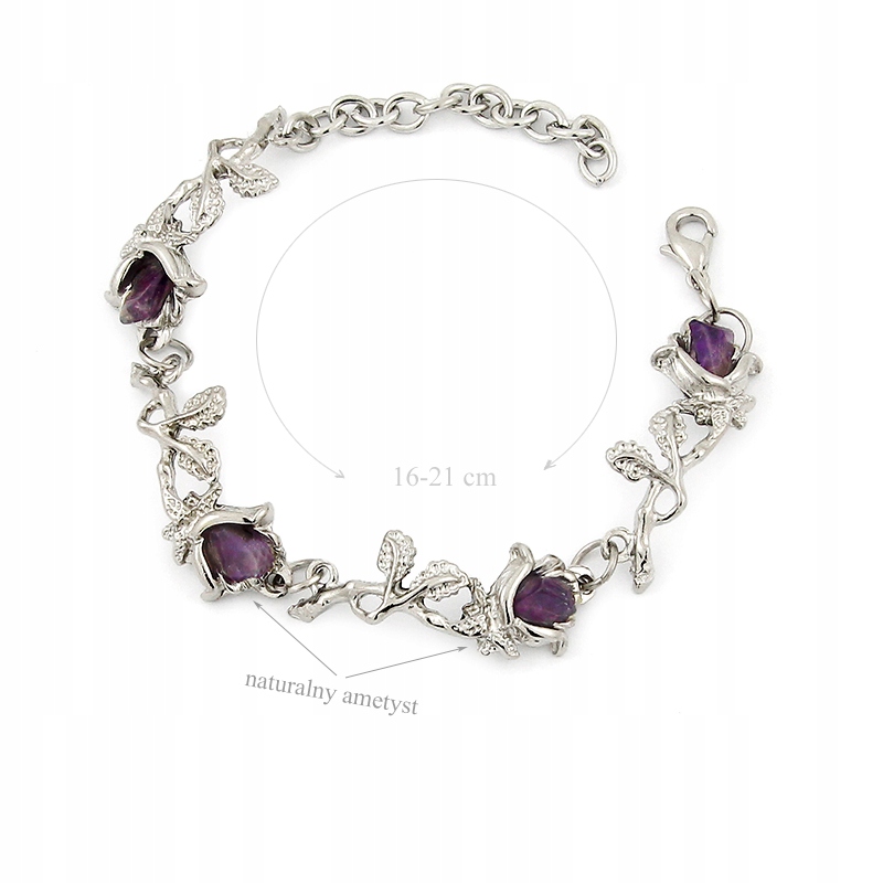 BRANSOLETKA SREBRNE RÓŻYCZKI Z AMETYSTEM Marka Allmaro