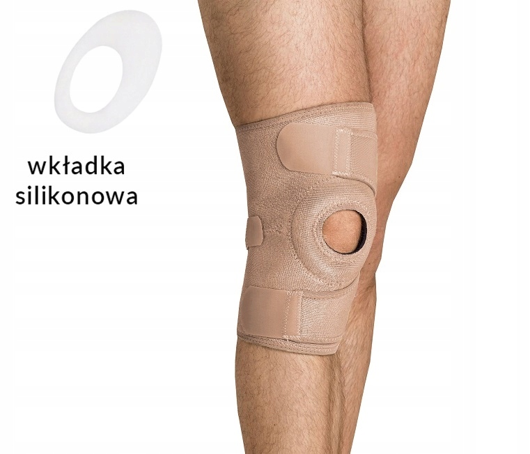 Stabilizator stawu kolanowego, zapinany na rzep długi beżowy uniwersalny
