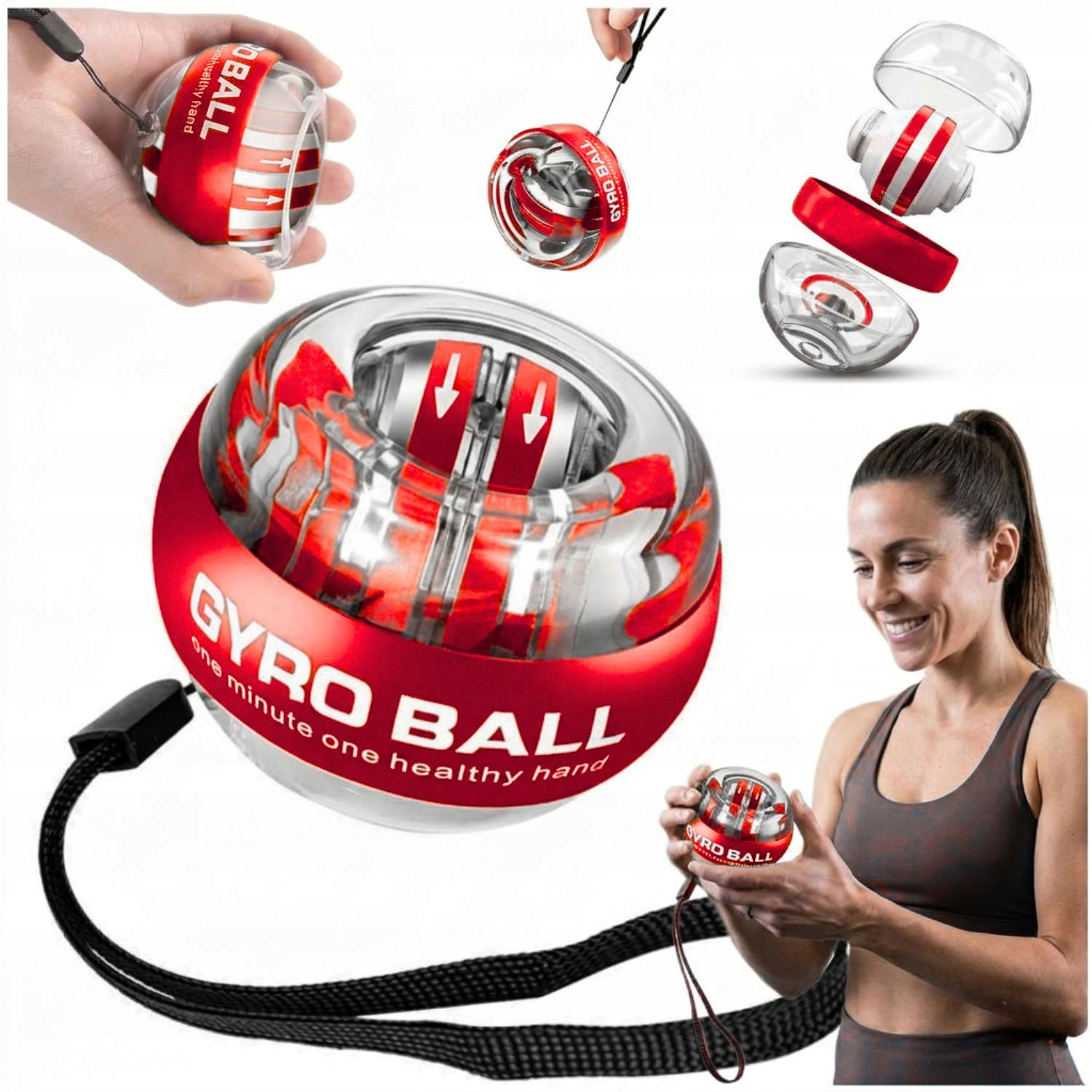 Gyroskopická Kulička Powerball Pro Cvičení Nadhrotu Rukou Led Červená