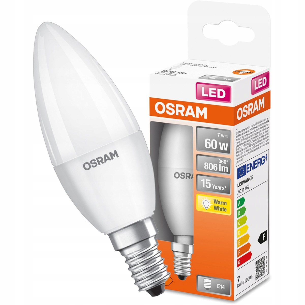 

Żarówka Led Świeczka E14 7,5W 806lm 2700K Osram
