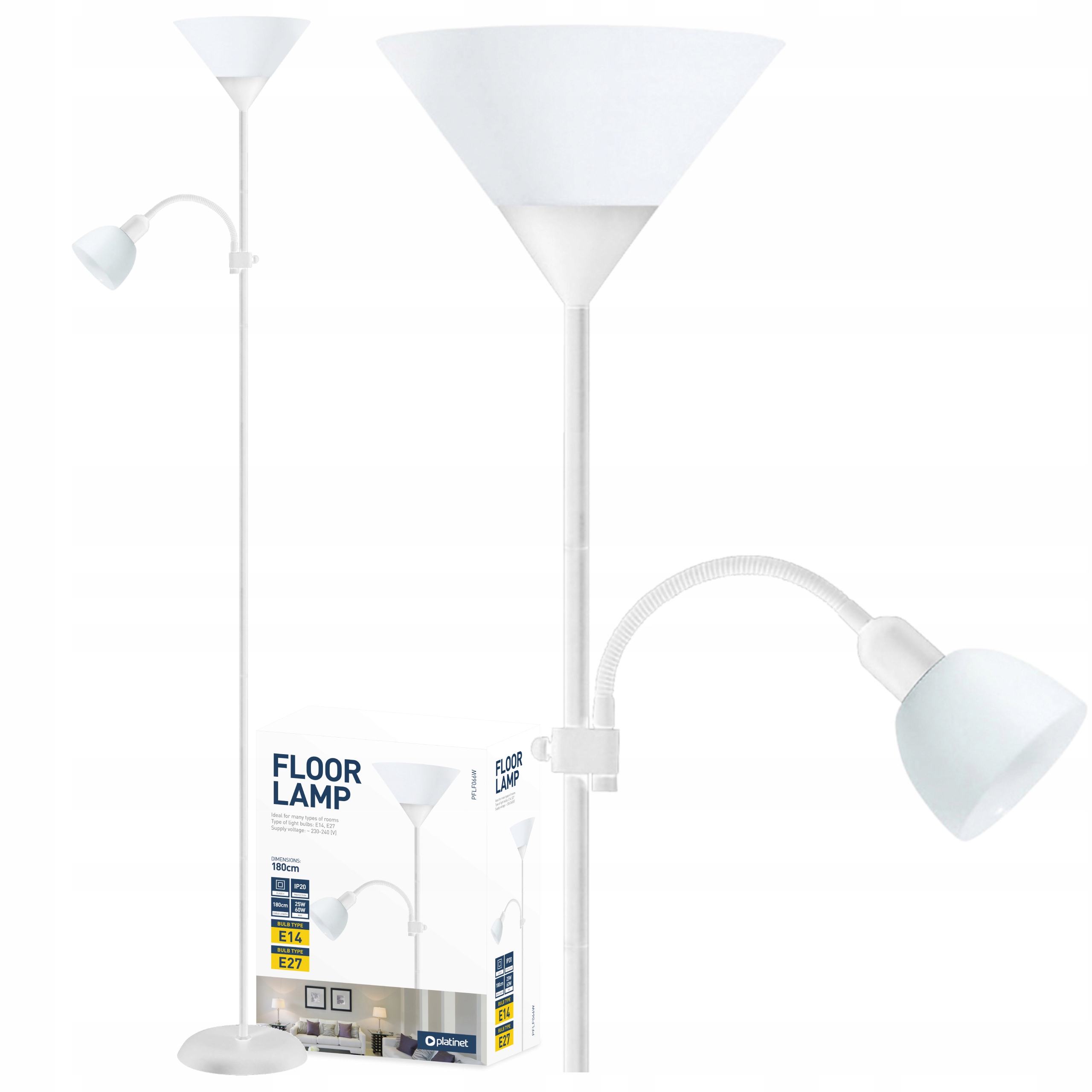 Lampa podłogowa PLATINET Floor E27 60 W biały