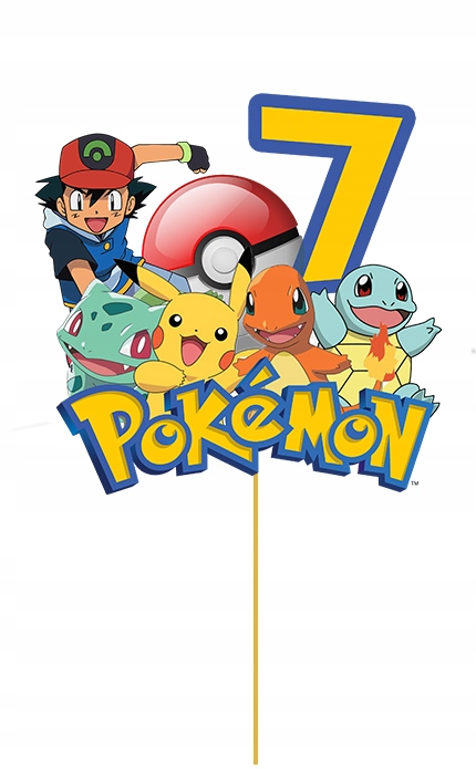 

Topper Dekoracja na tort Pokemon pikachu z cyfra 7
