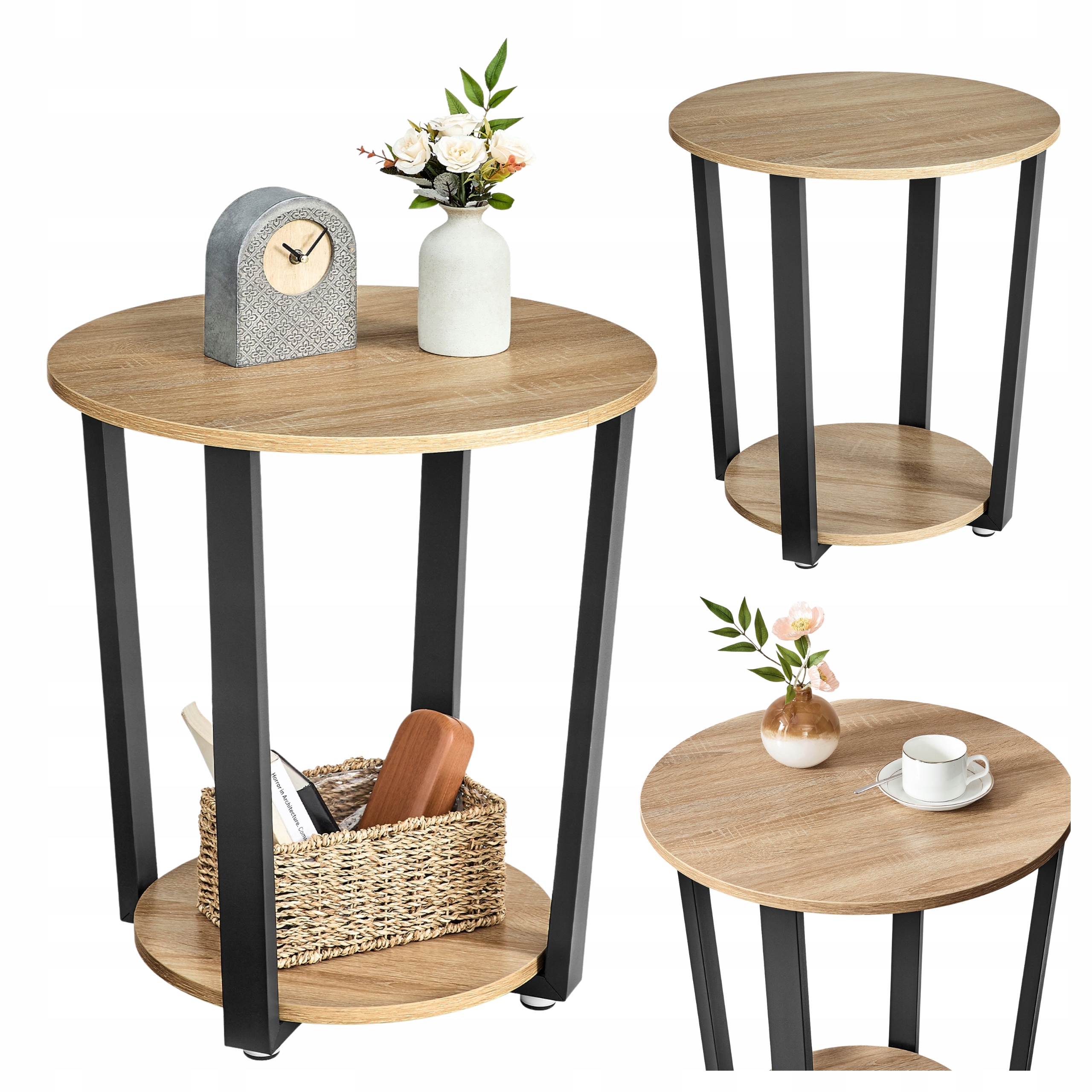 Kávový stolek Kulatý s policí Noční stolek Dub Sonoma 50x50x57 cm Loft