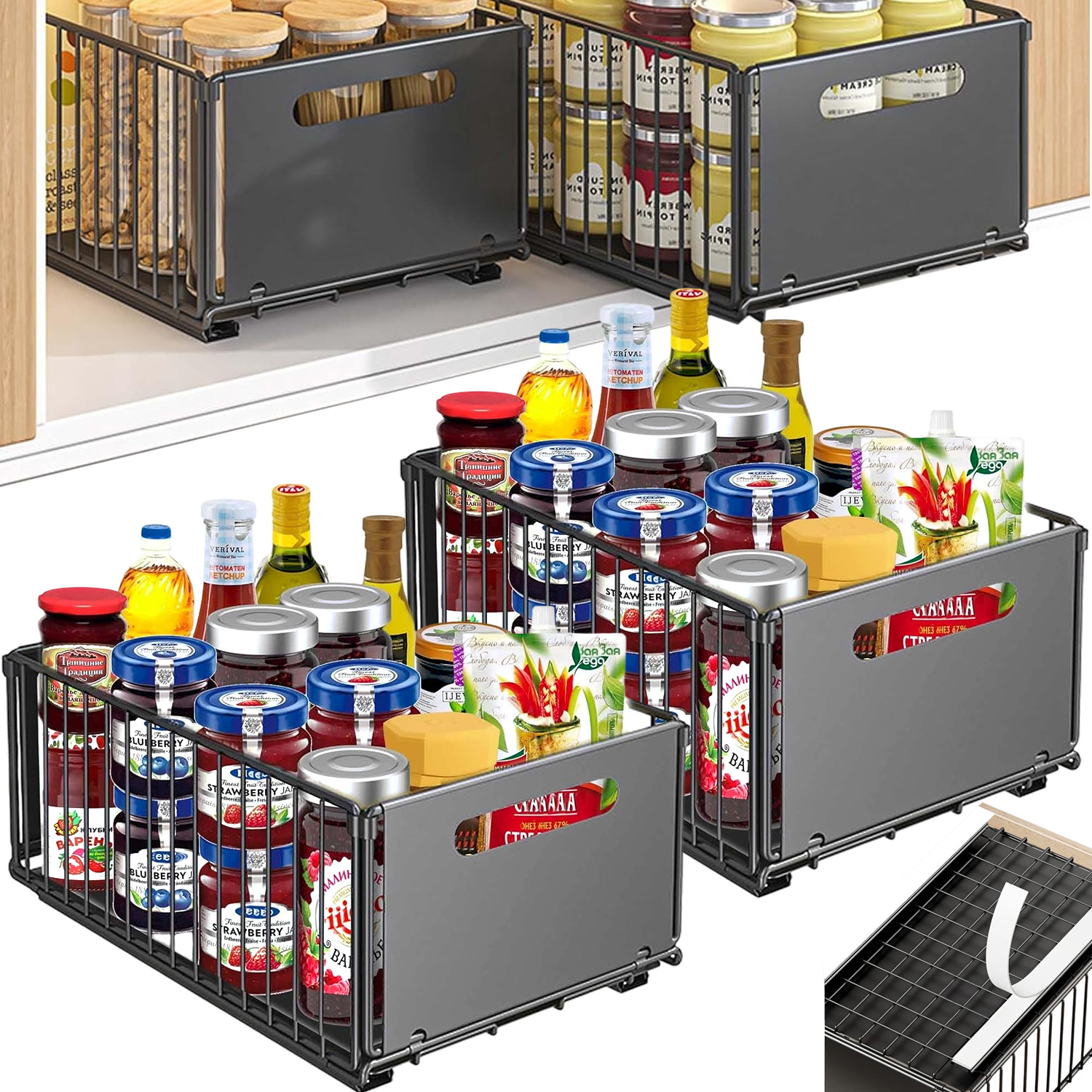 2 x Výsuvné Police Do Kuchyně Koupelny Organizér Na Koření 38*25 CM Černý