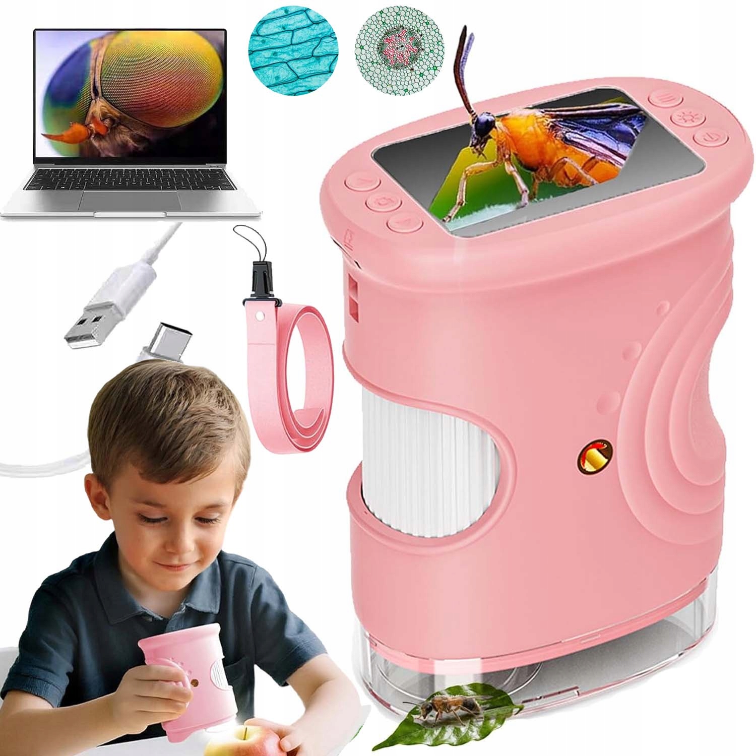 Digitální Mikroskop Led Hd Dětský 1000X Vzdělávací Kapesní Usb