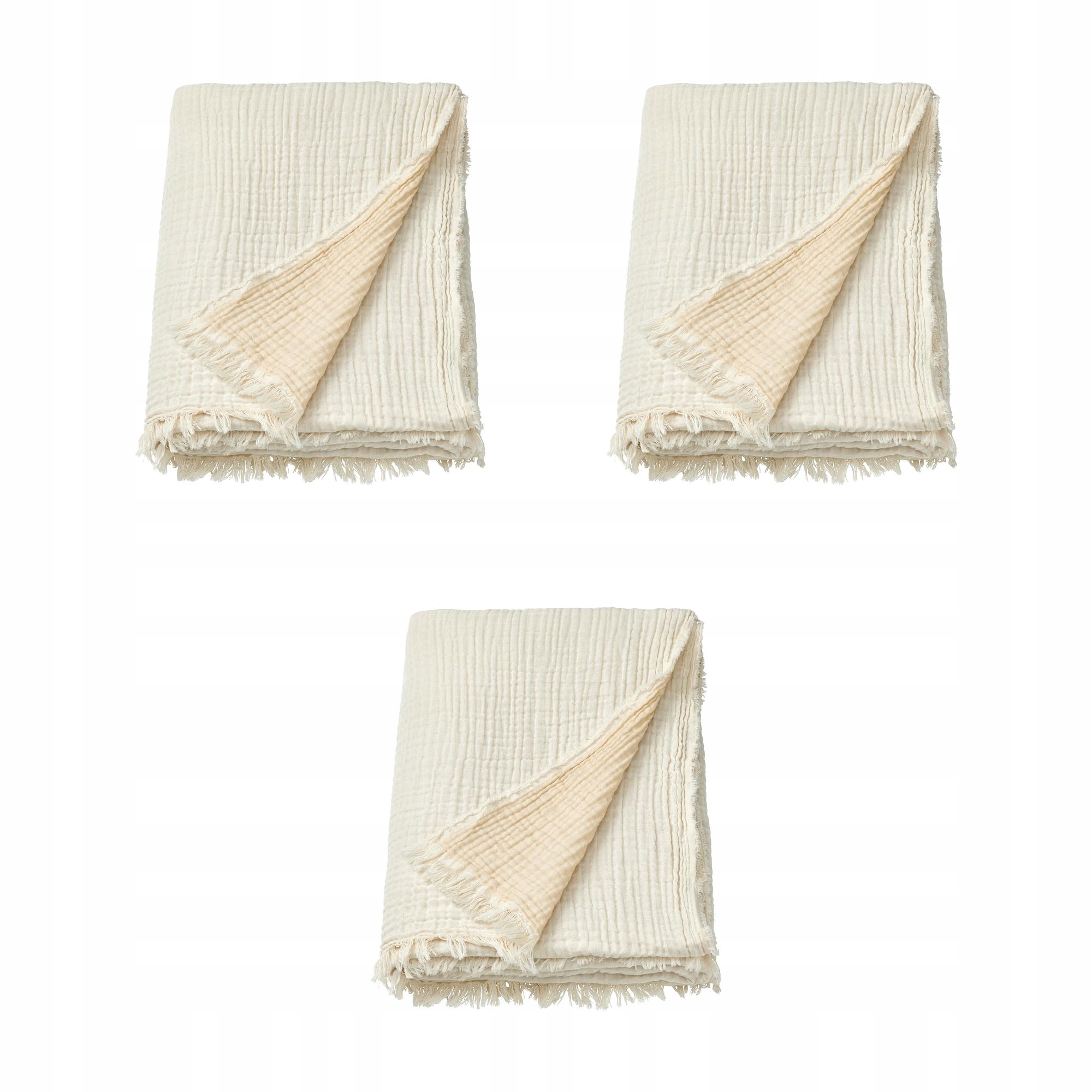 3 ks Krémový pléd 150 x 200 cm bavlněný Vallkrassing