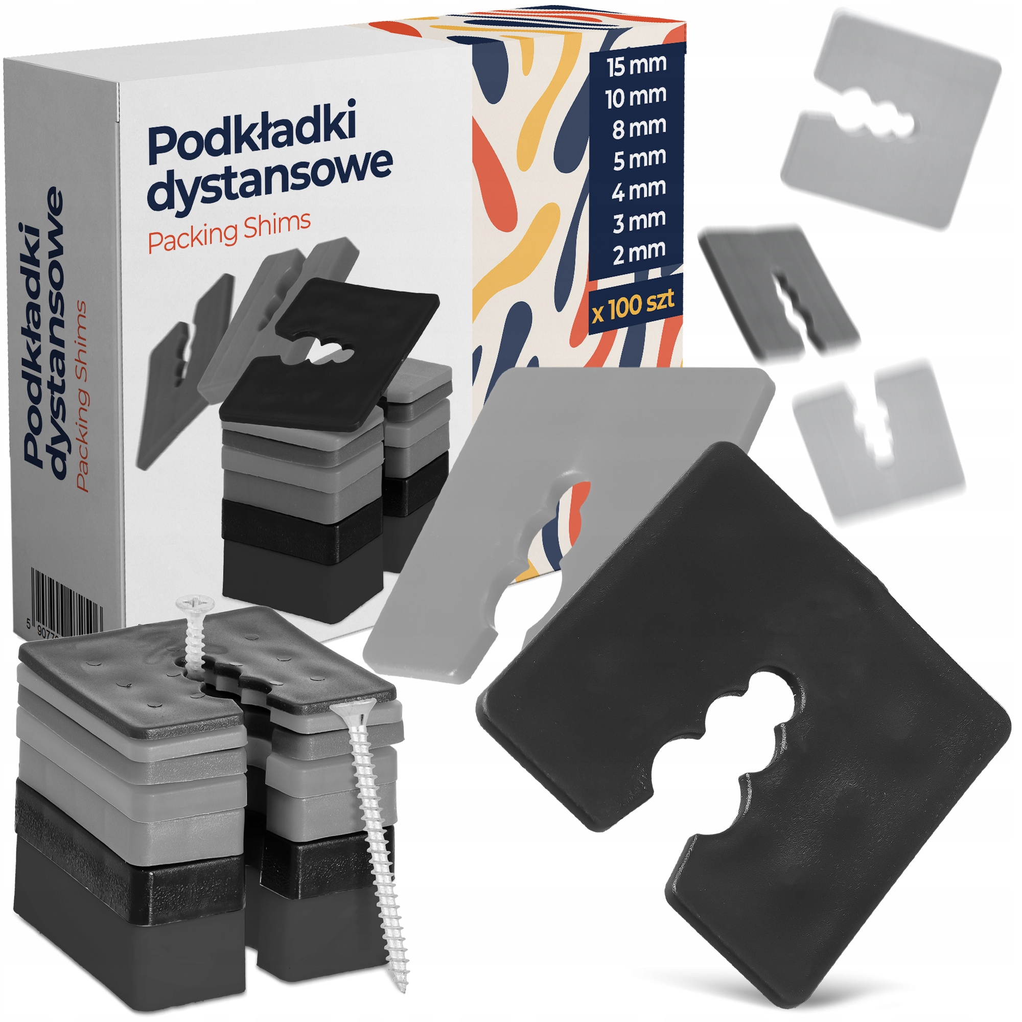 700 x Dištančné podložky 2-15 mm Dystanse Kliny na vyrovnávanie skrutiek Oki 8W
