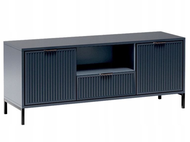 STOLIK SZAFKA LS-3 RTV-135 ryflowane fronty INDIGO + CZARNE NOGI