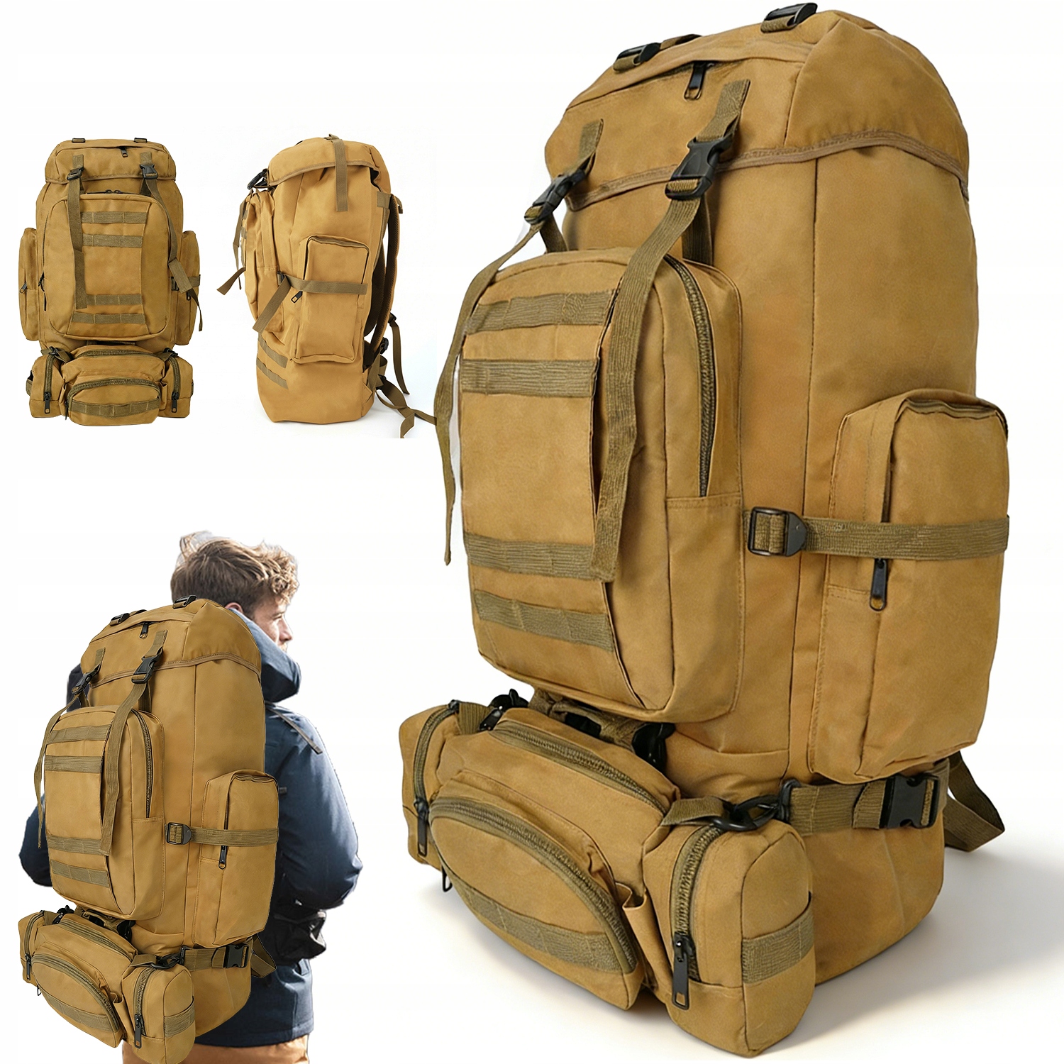 Plecak Khaki 100L Wodoodporny Ergonomiczny Do Trekkingu Survivalu