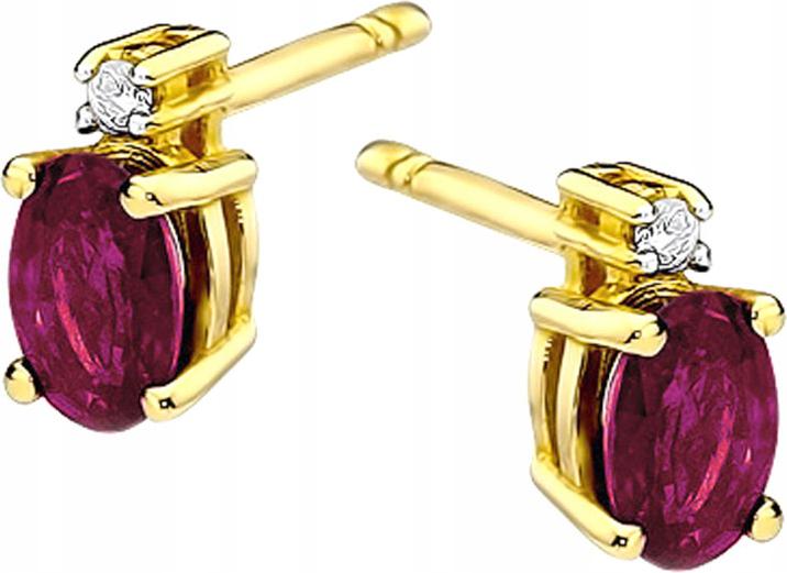 Zlaté náušnice 585 s rubíny a diamanty, šroubovací tyčinka jako dárek 14kt