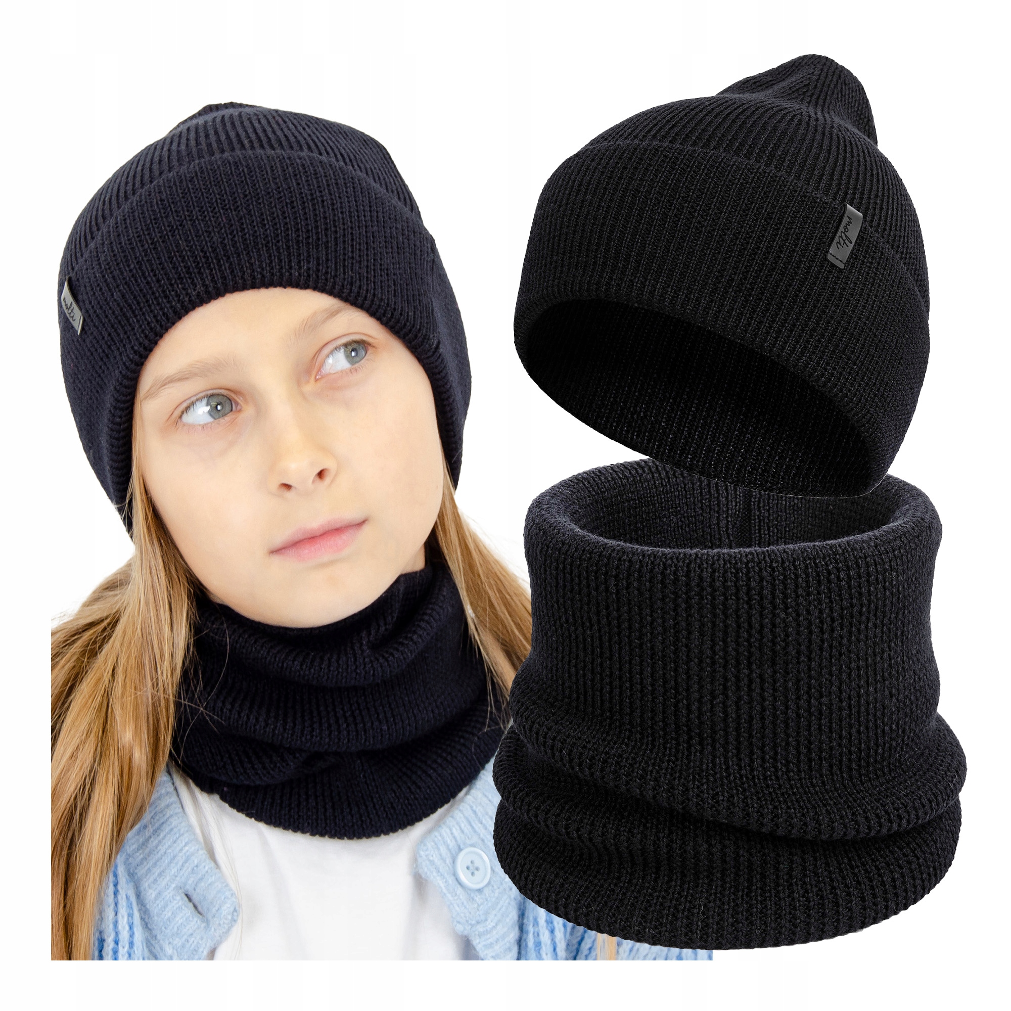 Komplet dziecięcy czapka komin 100% Merino na wiosnę jesień Prążek 52-54