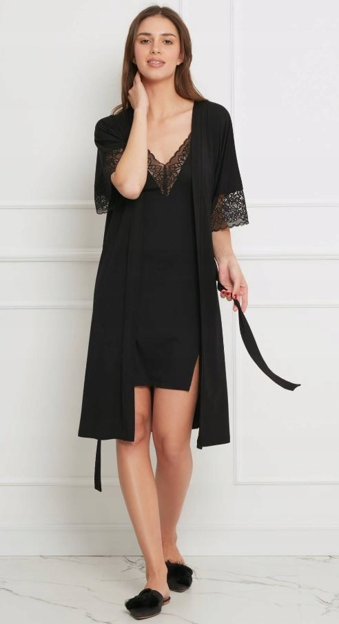 Vanilla&oh!zuza Peniuar Župan 3933 Černá Viskóza Krajka S/m 36/38