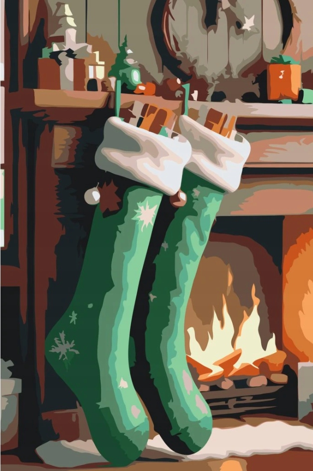 Diamantová výšivka Krb Sníh Dům Zima Vánoce 40x60 cm