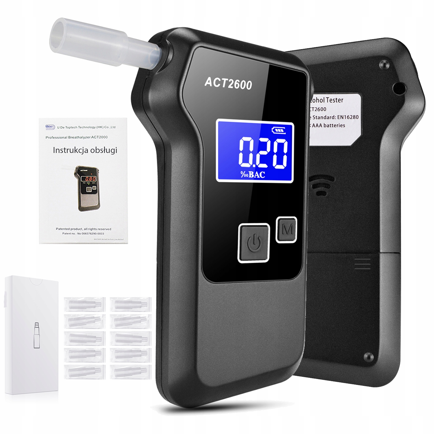 ALKOMAT ELEKTROCHEMICZNY SENSOR PROFESJONALNY PLATYNOWY POLICYJNY + USTNIKI Kod producenta DOKŁADNY professional PRECYZYJNY PLUS ZESTAW