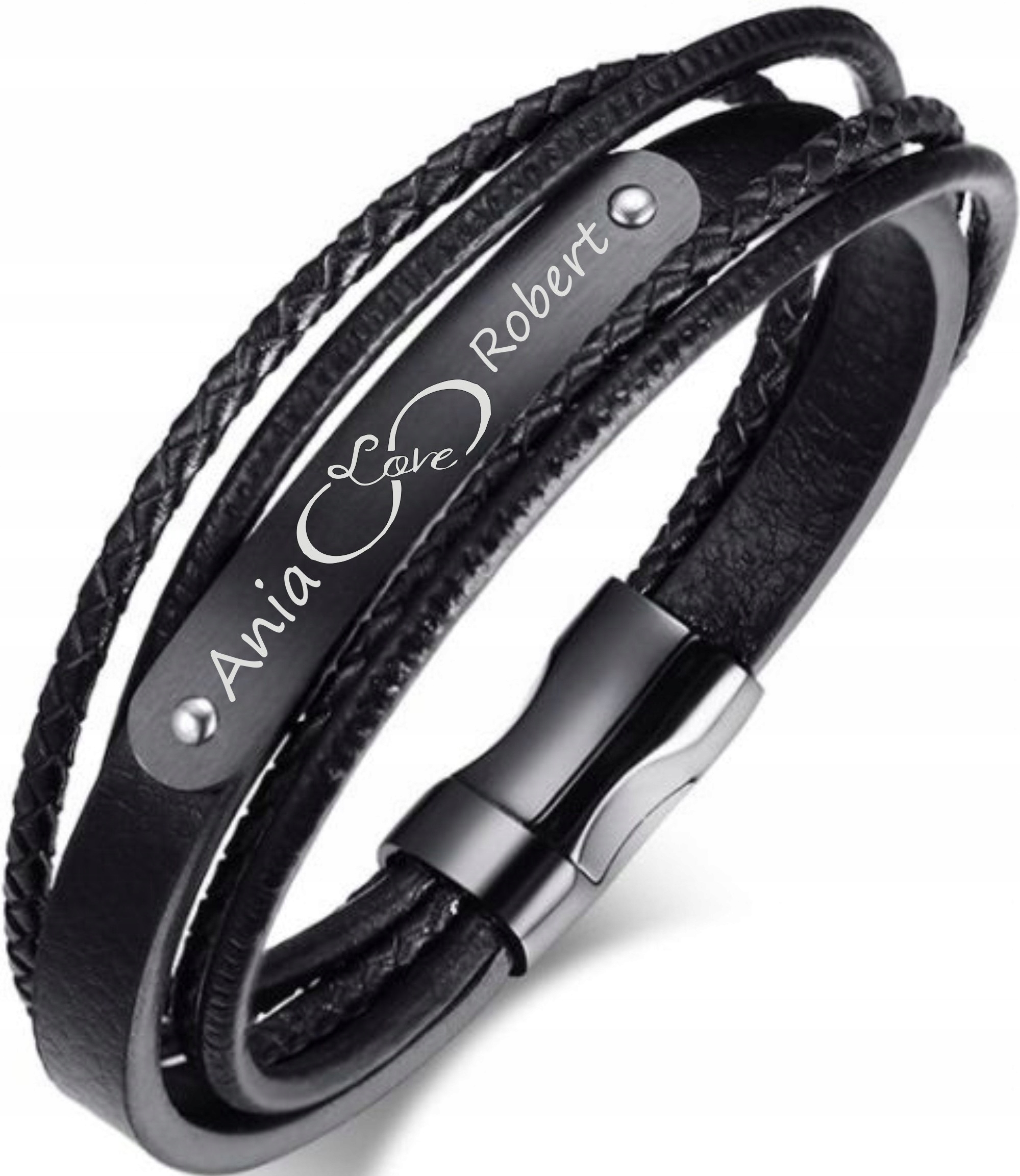 

Skórzana Bransoletka Skóra+stal Z Grawerem