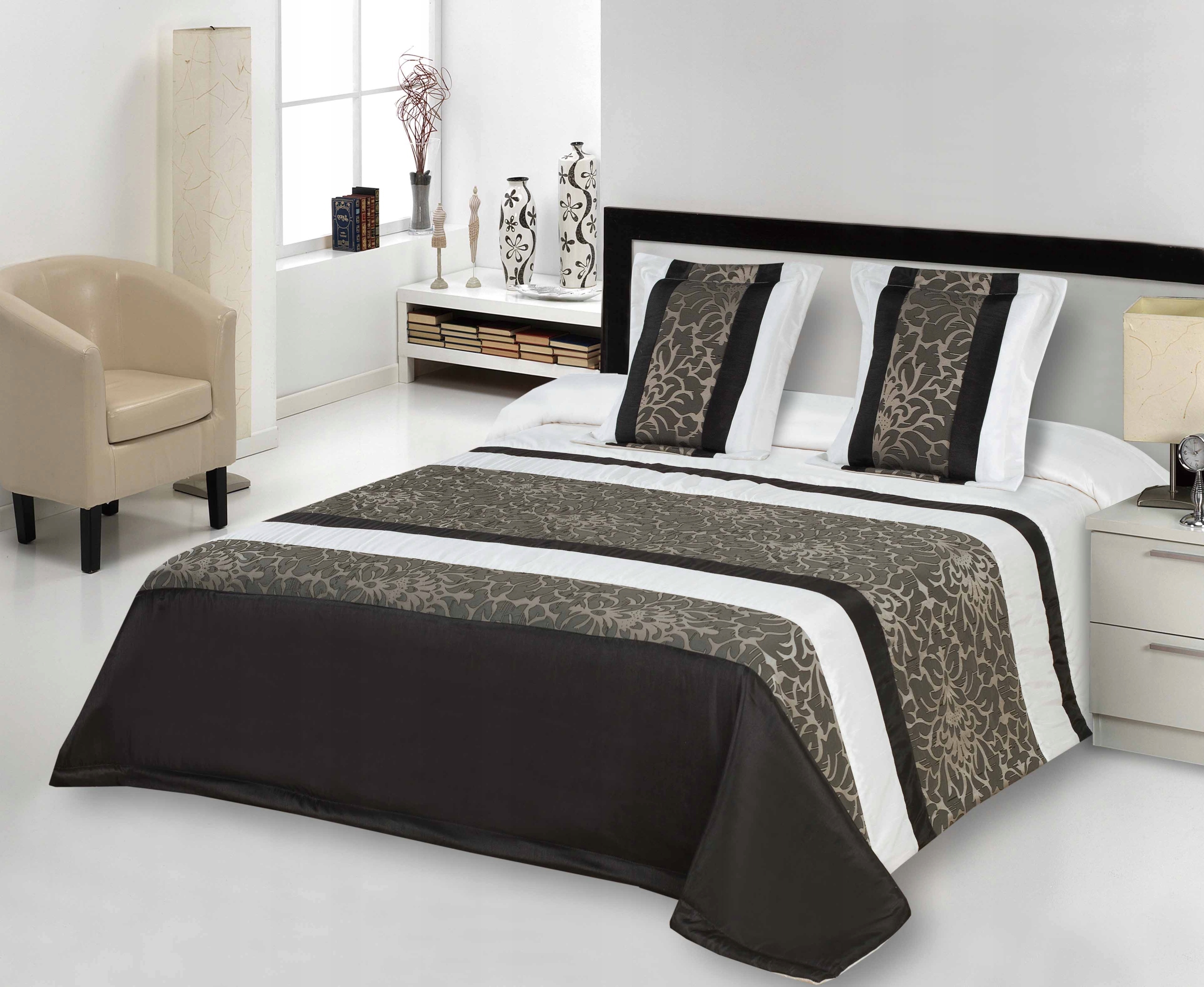 

200x220 Narzuta Satynowa Łóżko 75687 Czarno Biała