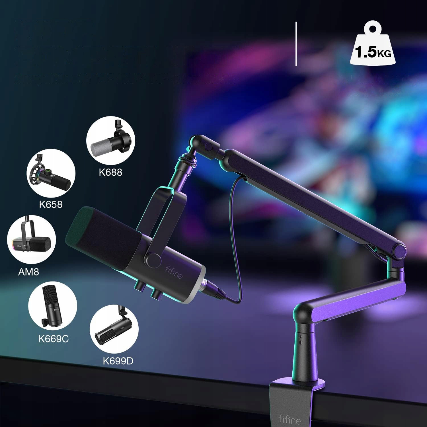 FIFINE BM88 UCHWYT STATYW BIURKOWY DO MIKROFONU RAMIĘ MIKROFONOWE WYSIĘGNIK Waga produktu 1.2 kg
