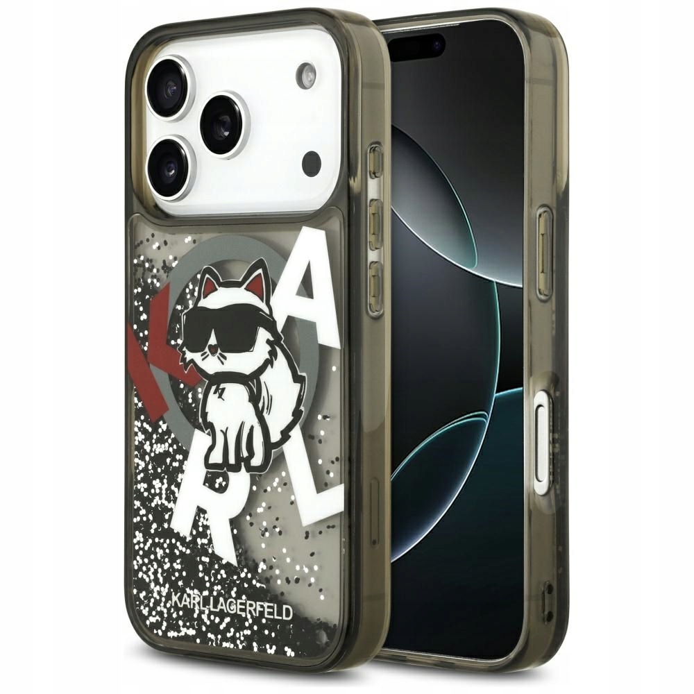 Pouzdro Karl Lagerfeld Liquid Glitter Choupette Logo MagSafe pro iPhone 17 Pro