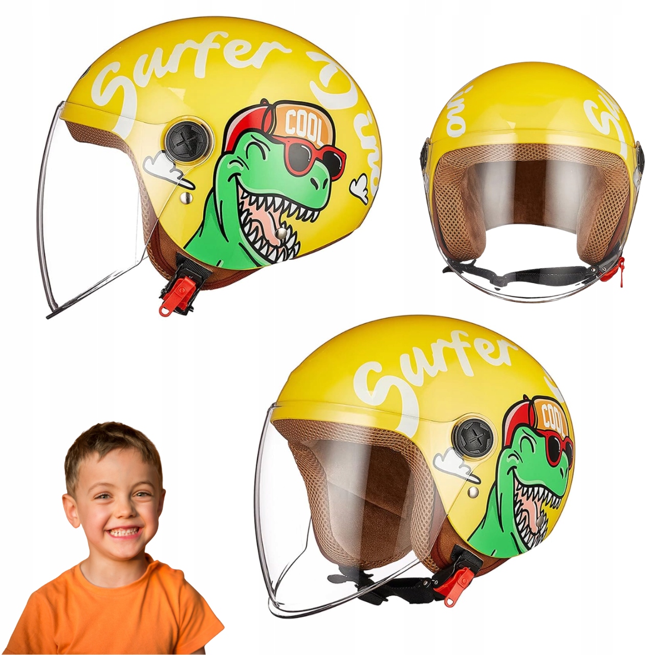 Freeup kask motocyklowy dla dzieci z wizjerem 48 55 cm żółty