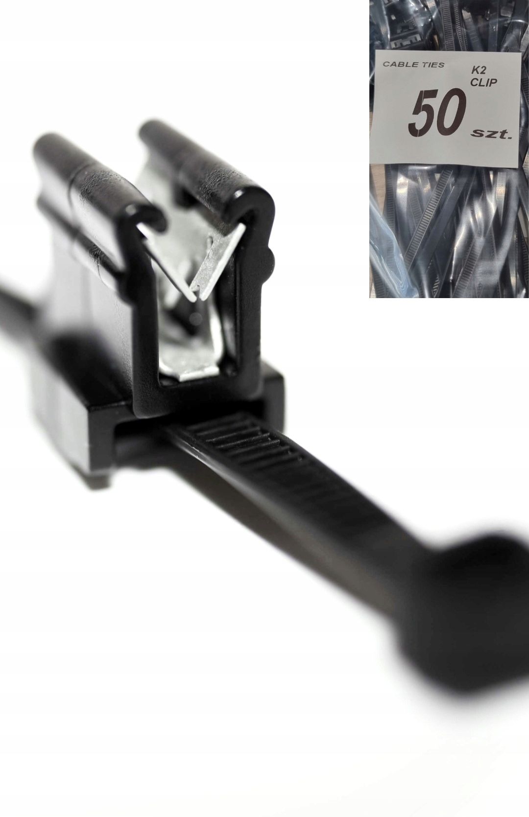 50 x Opaska kablowa z klipsem mocowanie uchwyt CLK1