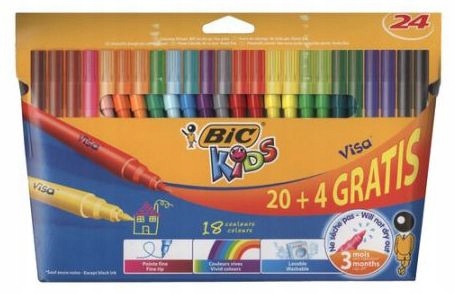 Opakowanie SZKOLNYCH Flamastrów Kolorowe Mazaki dla Dziecka 24 Sztuki Visa