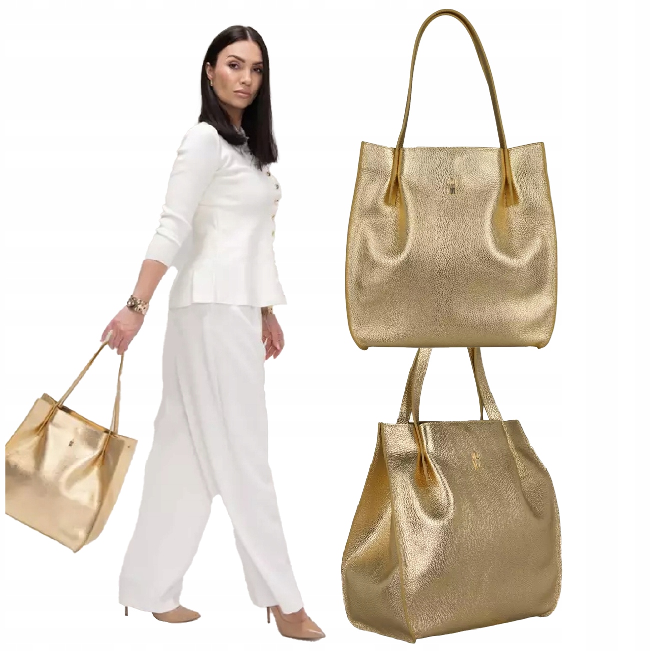 Wojewodzic Talia zlatá kožená shopper kabelka dámská pro každý den i do práce