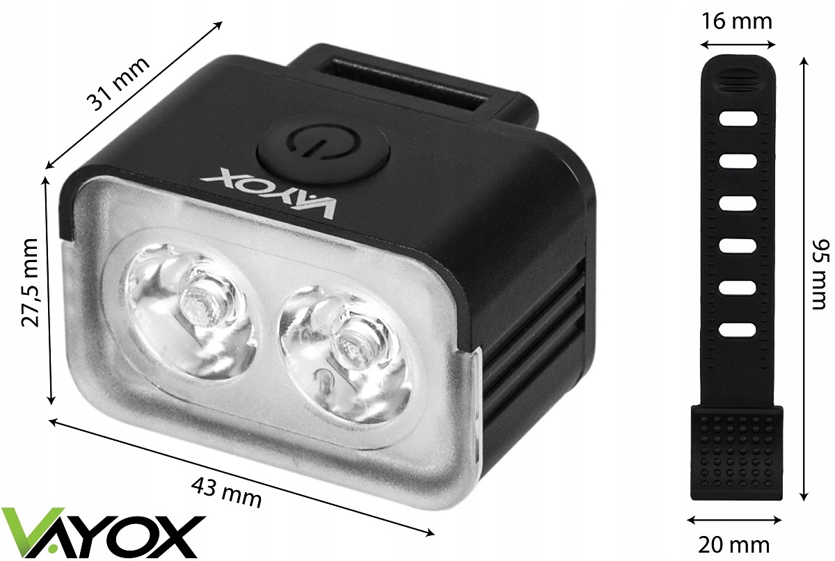 LAMPKA ROWEROWA PRZÓD NA KIEROWNICE ŚWIATŁO LED OŚWIETLENIE ROWER USB VAYOX Kolor dominujący czarny