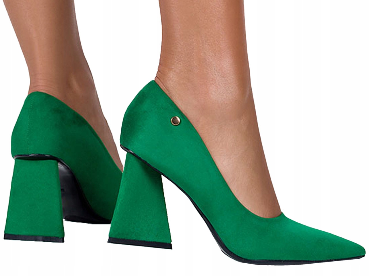 CZÓŁENKA DAMSKIE ZE SKÓRZANĄ WKŁADKĄ NA OZDOBNYM GEOMETRYCZNYM OBCASIE r 37