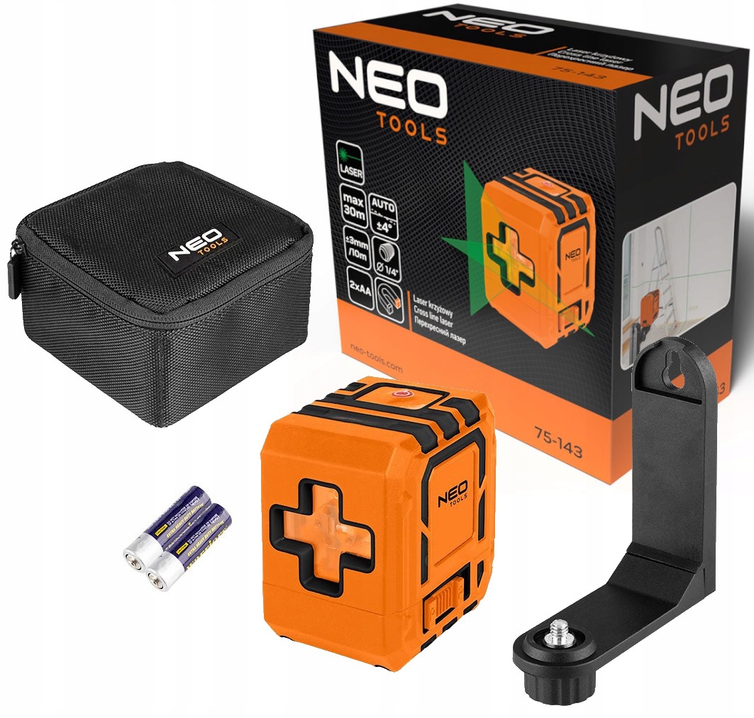 Křížový laser zelený 30 m s pouzdro a magnetickým držákem Neo