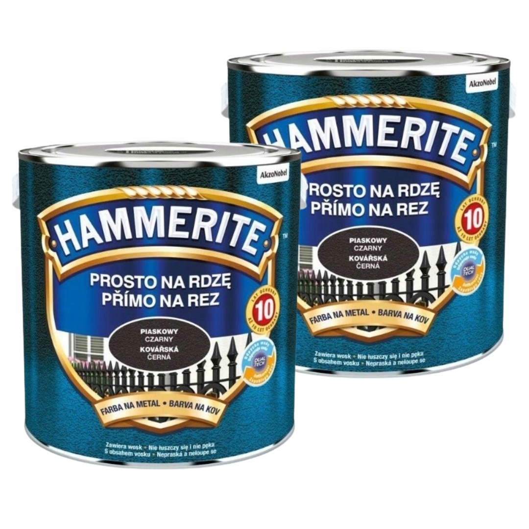 Hammerite Barva Na Kov 5L Přímo Na Rez Písková Černá Set 2x2,5L