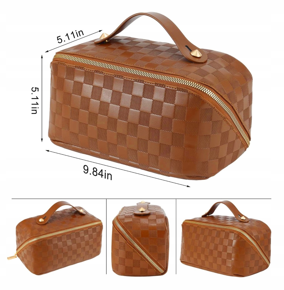 Kuferek Podróżny Kosmetyczka brązowy do walizki Damska Duża Organizer Materiał dominujący syntetyk