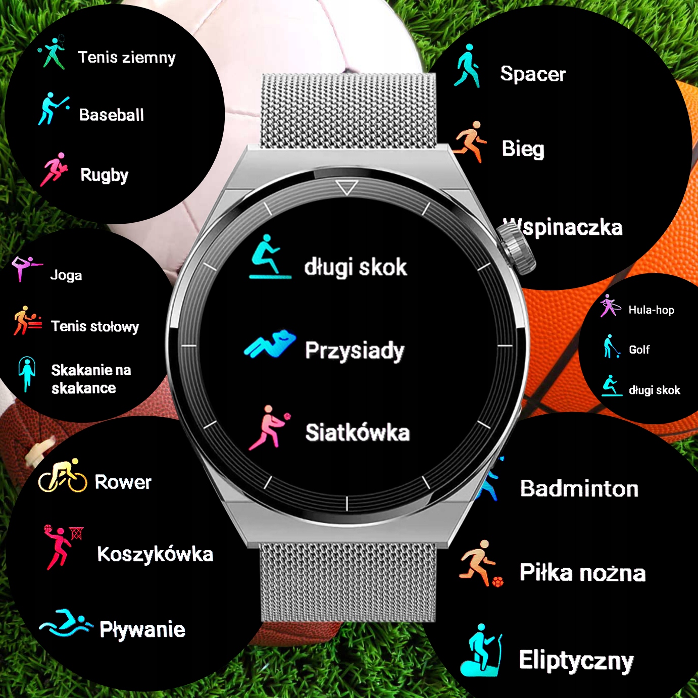 SMARTWATCH ENTER ROZMOWY MENU PL PASEK BRANSOLETA Szkiełko akrylowe