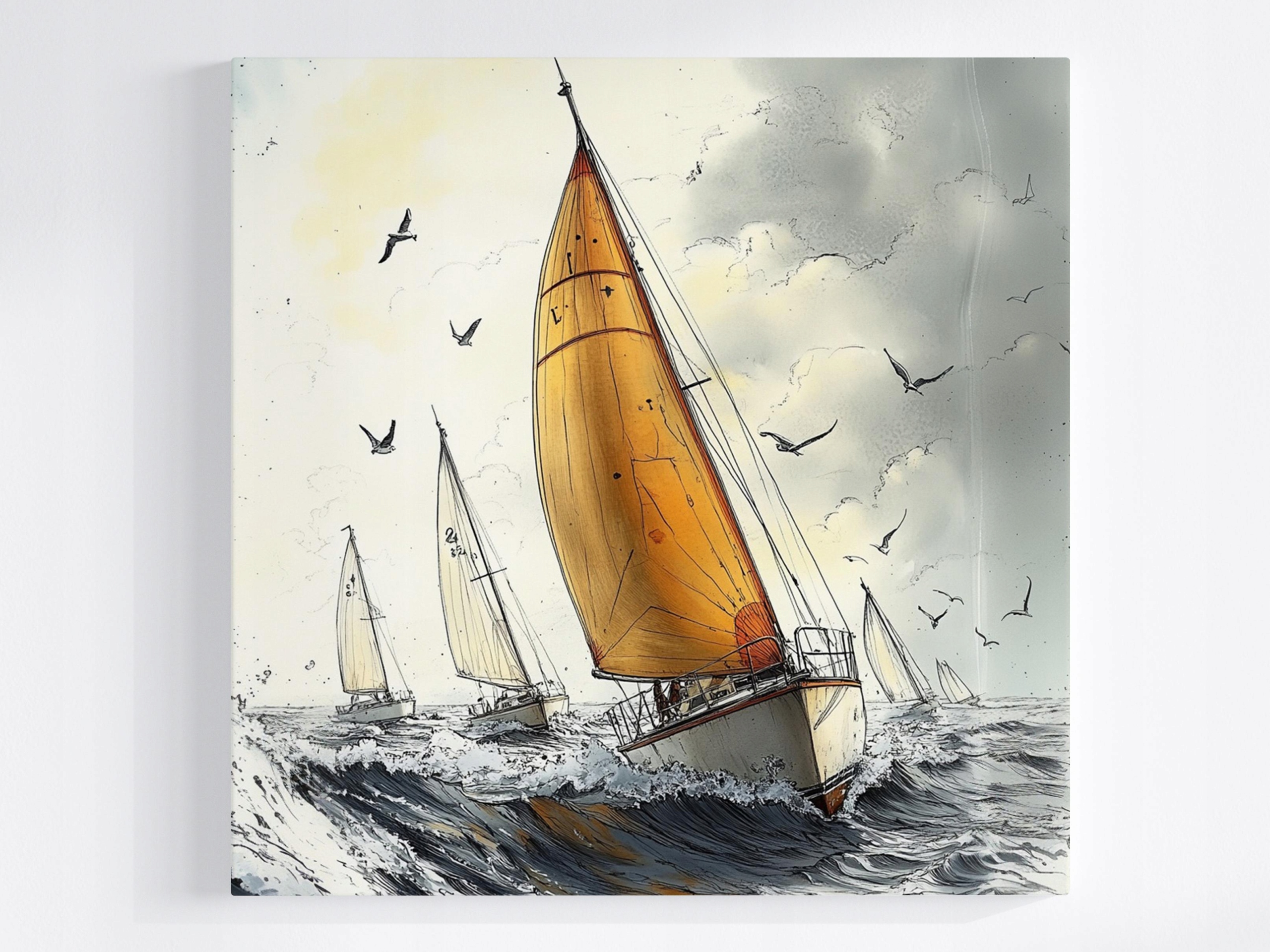 Obraz Na Plátně Canvas Sport Moře Závod Regaty Plachetnice Mewy Vlny 80x80