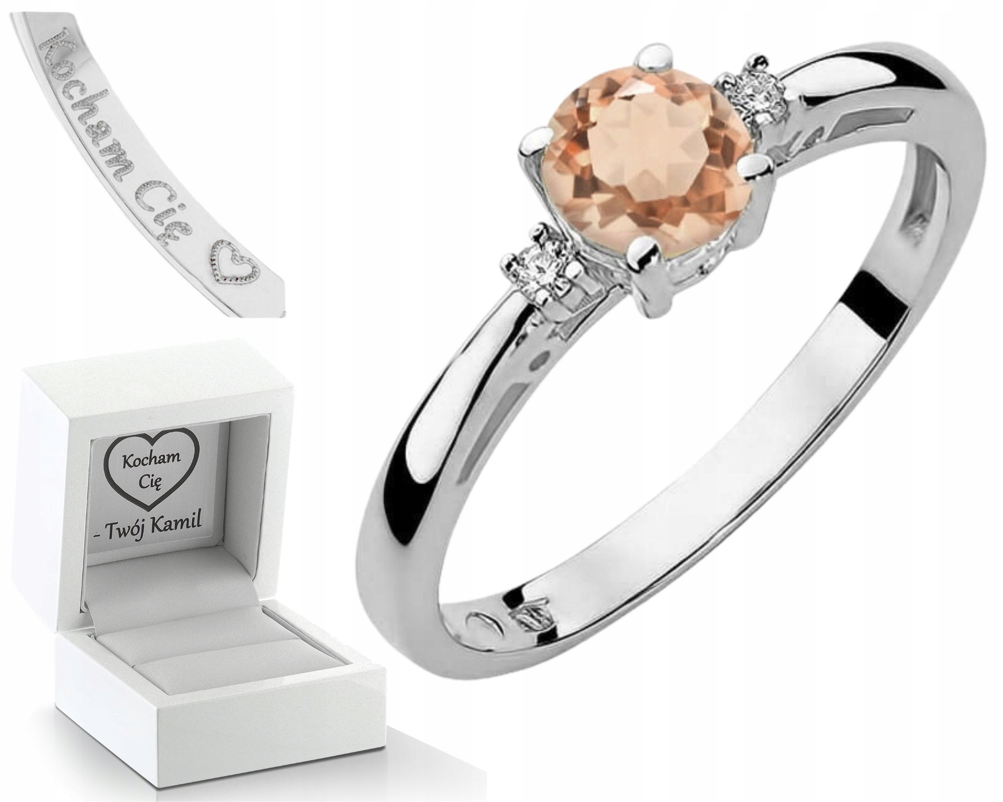 Bílý Zlatý Prstýnek Přírodní Kámen Morganit A Diamanty