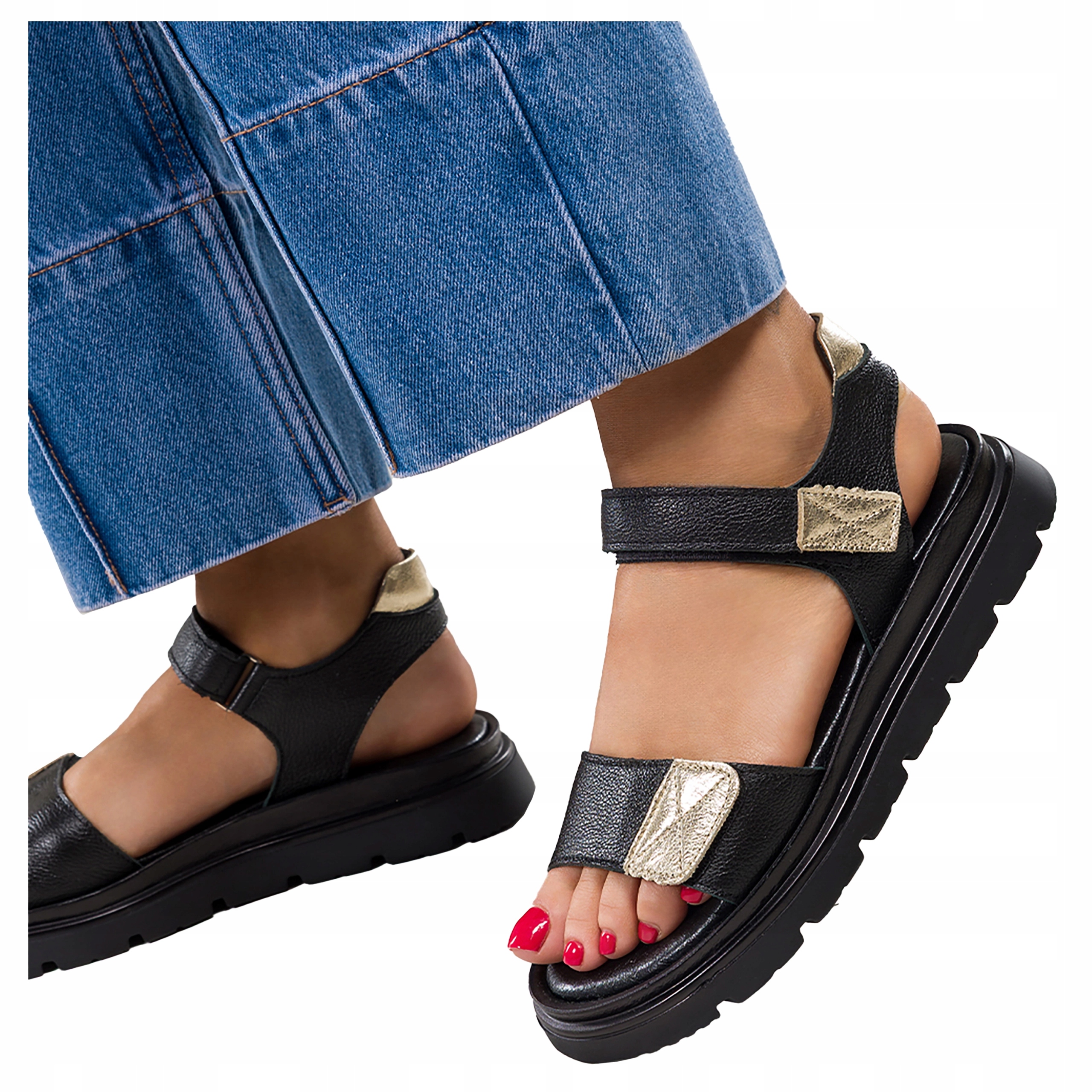 Dámské kožené Sandály Černé Pohodlné Obuv Na Léto Polský Výrobek vel 37