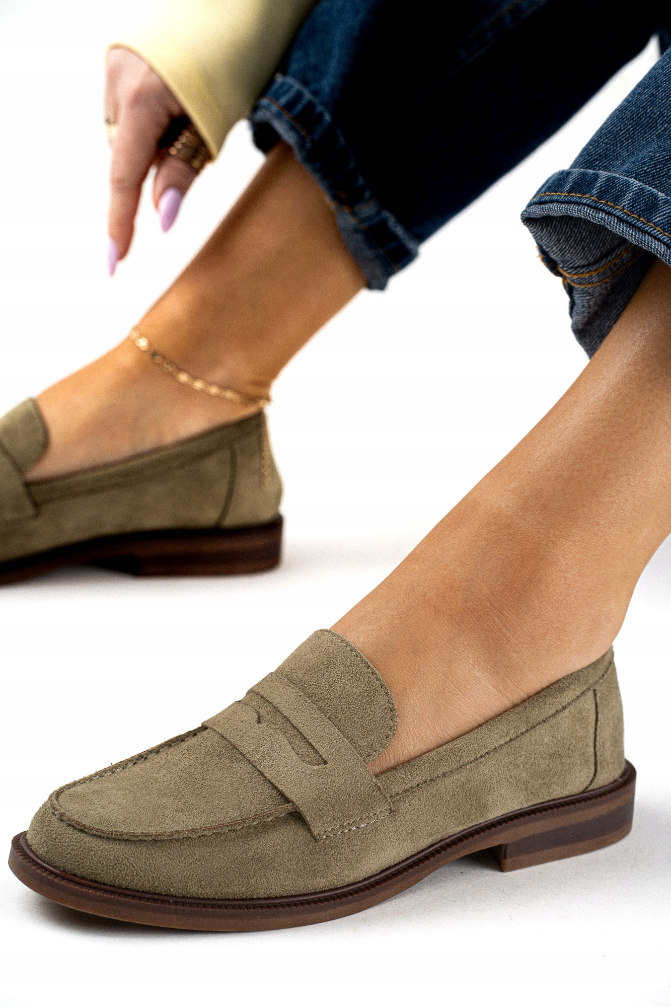 Mokasyny damskie oliwkowe zamszowe i 38