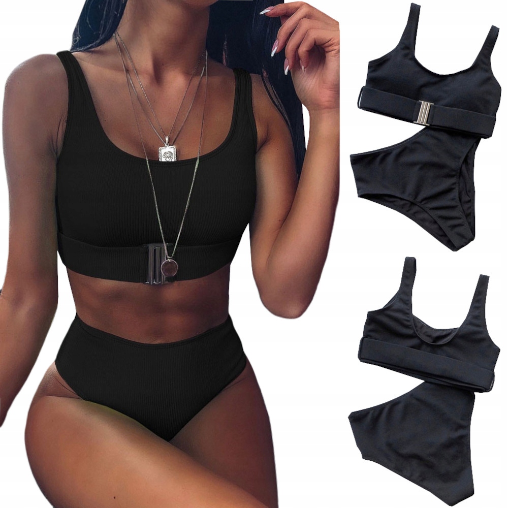 STRÓJ KĄPIELOWY DAMSKI DWUCZĘŚCIOWY KOSTIUM WYSOKI STAN TOP BIKINI