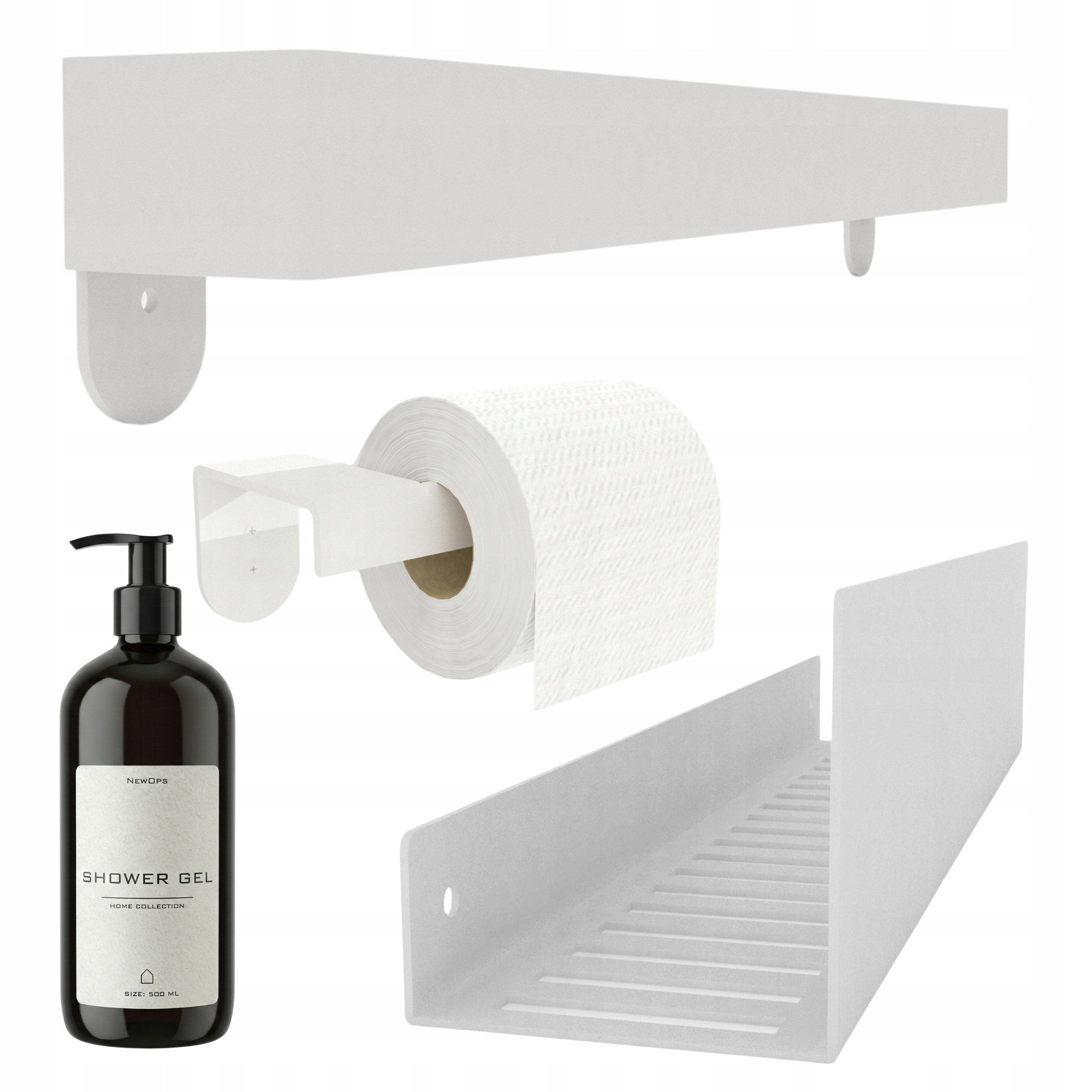 Sada Kúpeľňových Doplnkov Polička Vešiak Držiak Na Papier Biela Zdarma