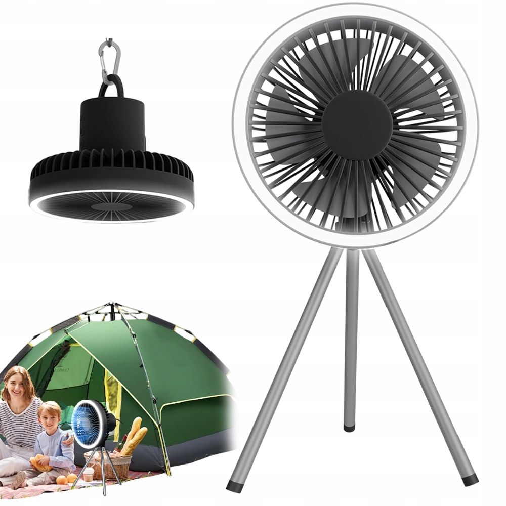 Ventilátor S Závěsným A Stojícím Světlem Pro Venkovní Kempování, 3 Rychlosti