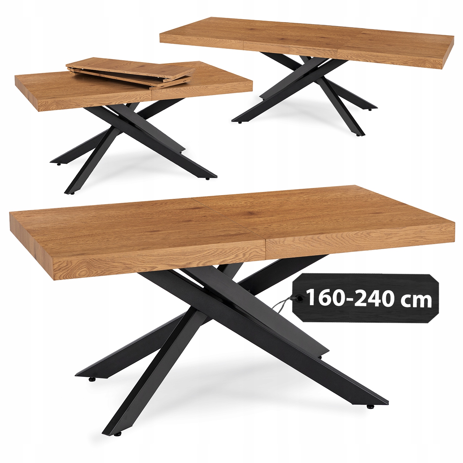 Rozkládací stůl do jídelny Kuchyňský obývací pokoj Velký dub Černý Hampton 160-240
