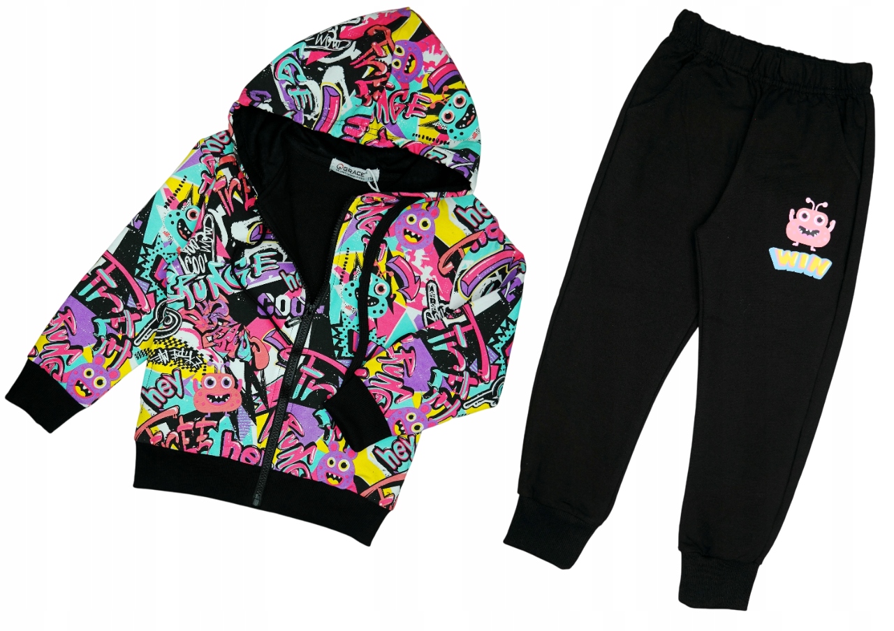 Dres dziewczęcy Graffiti bluza rozpinana i spodnie, bawełna, r. 128