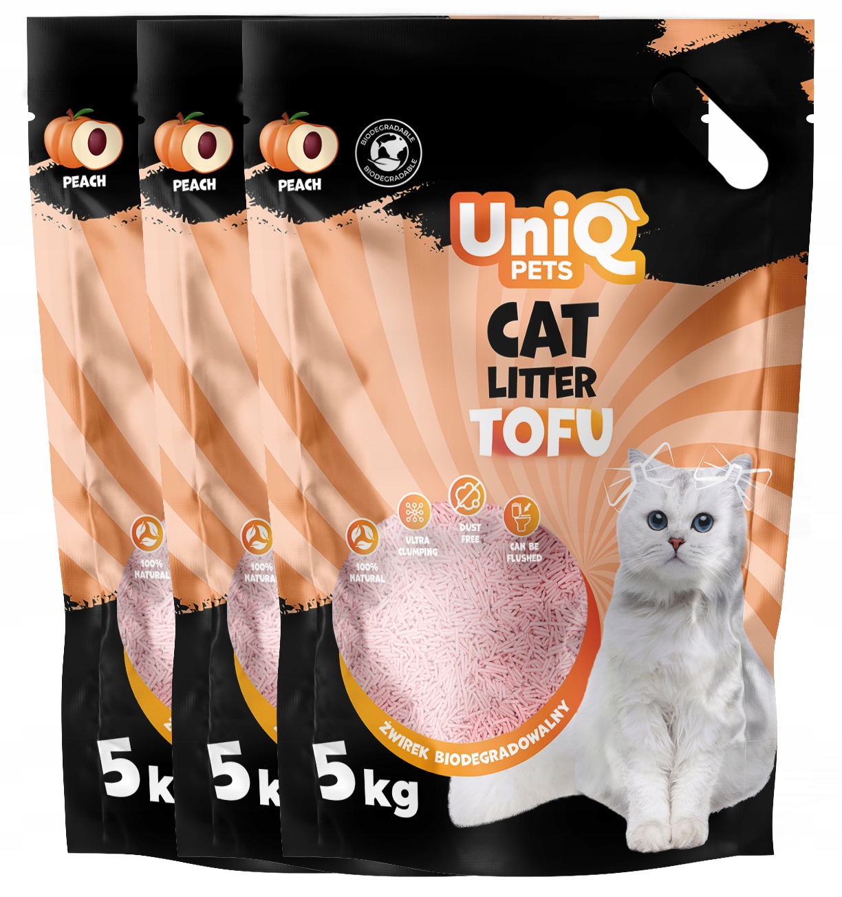 Żwirek dla kota tofu Uniq Pets 15kg brzoskwinia biodegradowalny zbrylający